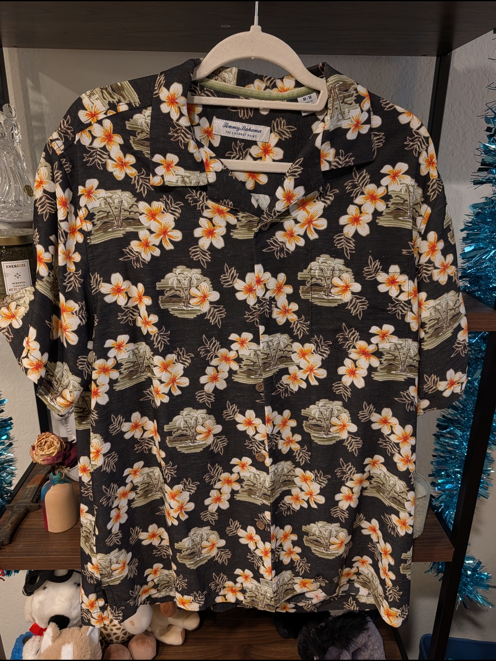 Tommy Bahama Black Floral Camp Shirt with Yellow & White Blooms